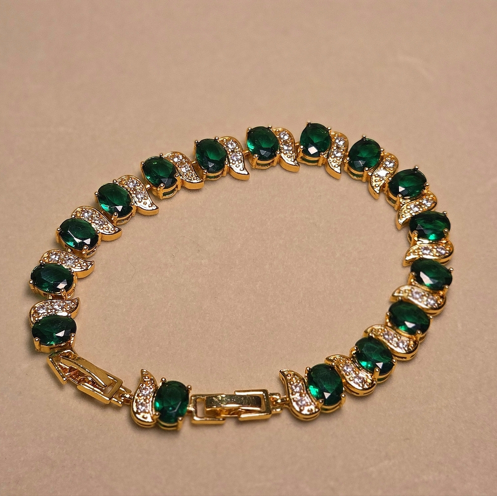 Gold-Plated Emerald Tennis Bracelet